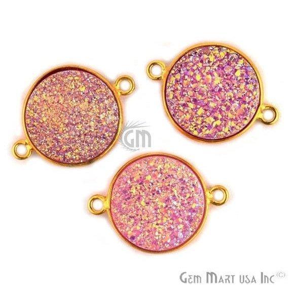 Natural Titanium Druzy 14mm Round Gold Double Bail Gemstone Connector