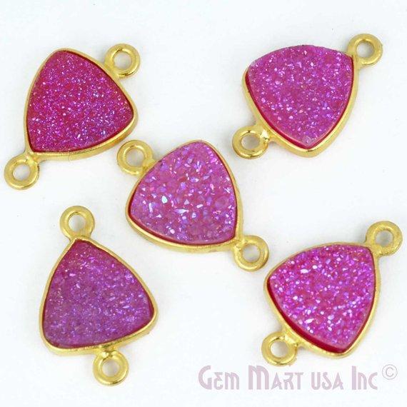Natural Titanium Druzy 10mm Trillion Gold Double Bail Gemstone Connector