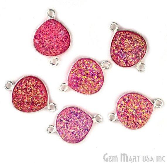 Natural Titanium Druzy 12mm Silver Double Bail Heart Bezel Connector