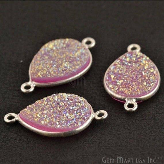 Titanium Druzy 12x16mm Pears Silver Double Bail Gemstone Connector