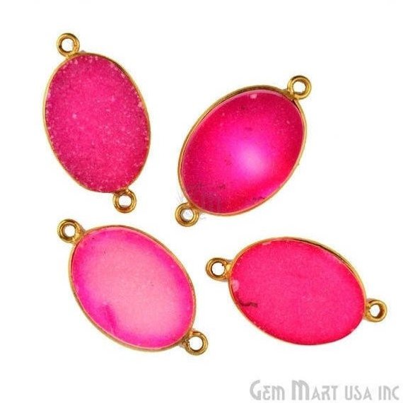 Color Druzy 13x18mm Oval Bezel Gold Plated Bail Gemstone Connector (Pick Color, Bail) - GemMartUSA