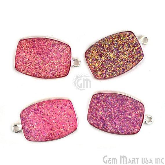 Titanium Druzy 13x18mm Octagon Silver Single Bail Gemstone Connector