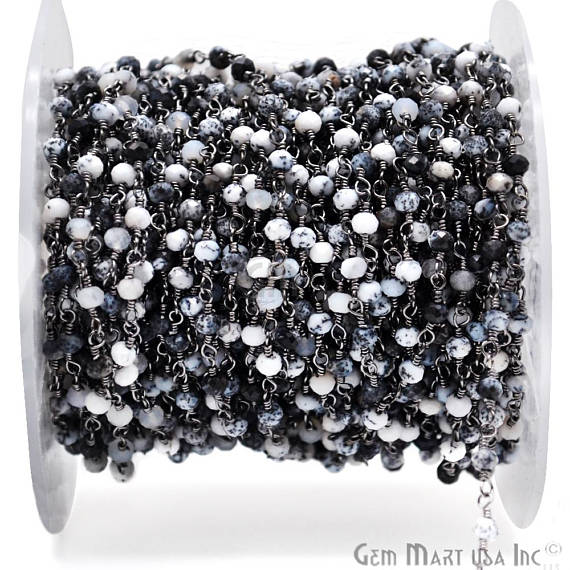 Dendrite Opal Oxidized Wire Wrapped Beads Rosary Chain - GemmartUSA (762846642223)