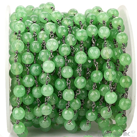 Baby Green Jade Beads Oxidized Wire Wrapped Rosary Chain - GemmartUSA (762869284911)