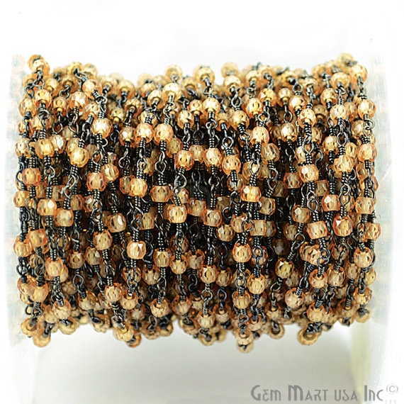 Caramel Zircon 2.5-3mm Oxidized Wire Wrapped Rosary Chain - GemmartUSA (763603910703)