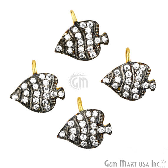 CZ Pave Fish 11x10mm Charm Diamond CZ Pave Gold Plated Charm for Bracelet Pendants & Necklace (CHCZ-40094) - GemmartUSA (754671058991)