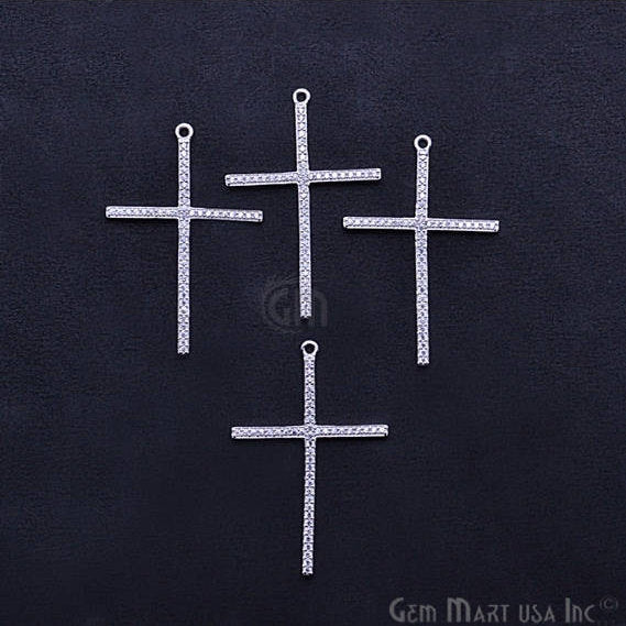 Cross Charms Diamond CZ Pave Silver Plated Charm for Bracelet Pendants & Necklace (CHCZ-40218) - GemmartUSA (754694324271)