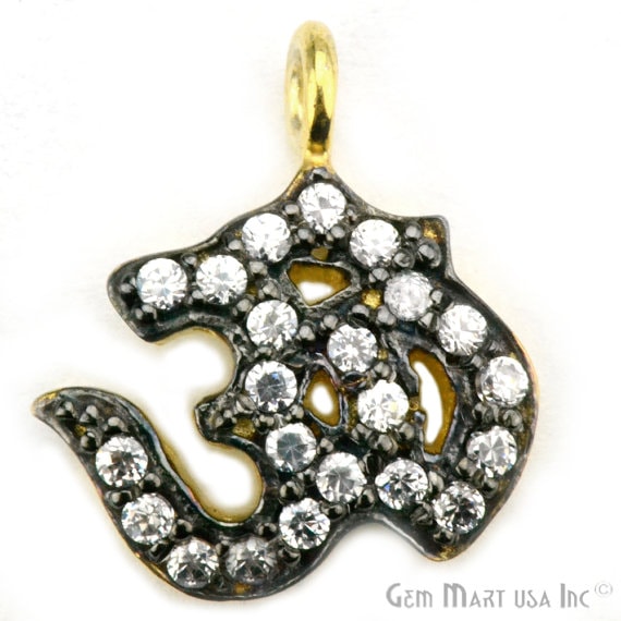 OM Charms Diamond CZ Pave Gold Plated Charm for Bracelet Pendants & Necklace (CHWS-40019) - GemmartUSA (755008176175)