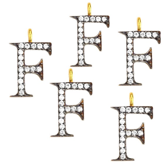 F Alphabet Charm Diamond CZ Pave Gold Plated Charm for Bracelet & Pendants (CHWS-40039) - GemmartUSA (755009585199)