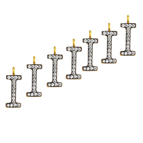 I Alphabet Charm Diamond CZ Pave Gold Plated Charm for Bracelet & Pendants (CHWS-40040) - GemmartUSA (755010043951)