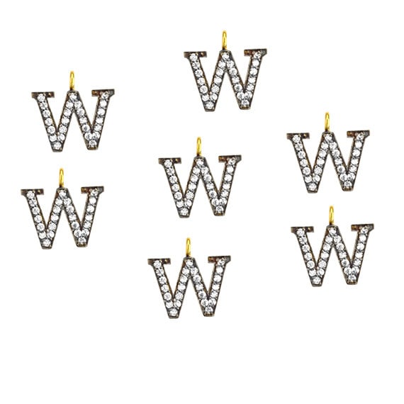W Alphabet Charm Diamond CZ Pave Gold Plated Charm for Bracelet & Pendants (CHWS-40045) - GemmartUSA (755010535471)