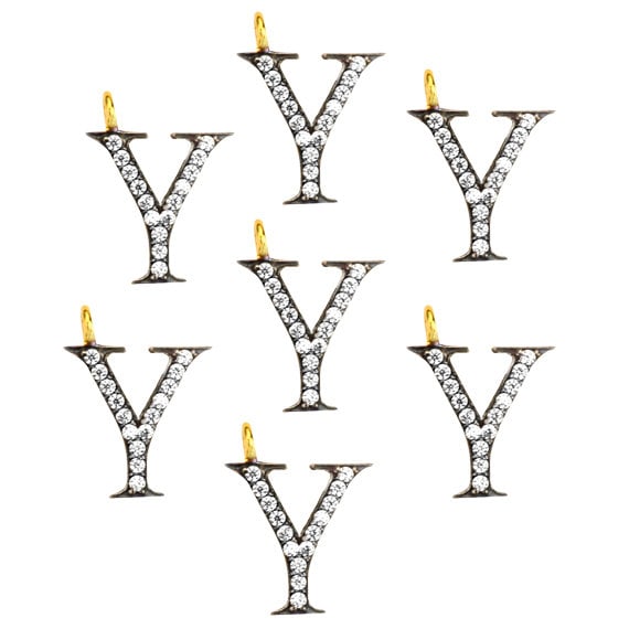 Y Alphabet Charm Diamond CZ Pave Gold Plated Charm for Bracelet & Pendants (CHWS-40047) - GemmartUSA (755011616815)