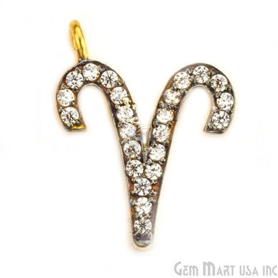 Aries Charms Diamond CZ Pave Gold Plated Charm for Bracelet Pendants & Necklace (CHWS-40055) - GemmartUSA (755012927535)