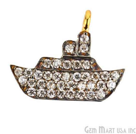 Ship Charms Diamond CZ Pave Gold Plated Charm for Bracelet Pendants & Necklace (CHWS-40071) - GemmartUSA (755017941039)
