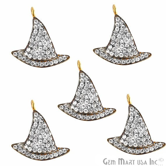 Witch Cap Charms Diamond CZ Pave Gold Plated Charm for Bracelet Pendants & Necklace (CHWS-40073) - GemmartUSA (755018498095)