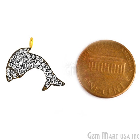 Fish Charms Diamond CZ Pave Gold Plated Charm for Bracelet Pendants & Necklace (CHWS-40074) - GemMartUSA (755019513903)