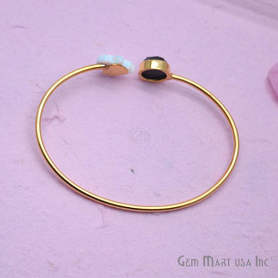 Black Onyx & White Opal Handmade Adjustable Interlock Gold Plated Stacking Bangle Bracelet - GemMartUSA