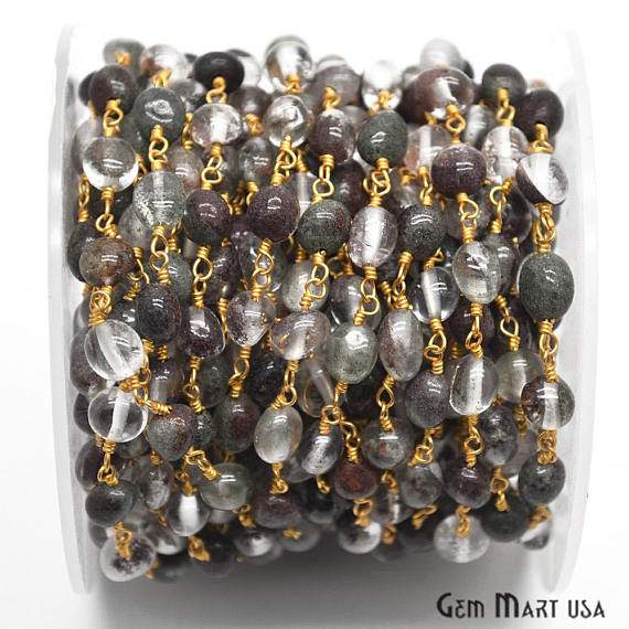 Blood Stone Gold Plated Wire Wrapped Beads Rosary Chain - GemmartUSA (762914045999)