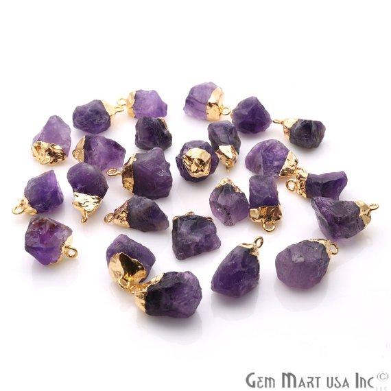 Rough Amethyst Geode February Birthstone Gold Edged Bracelets Charm Connectors - GemMartUSA