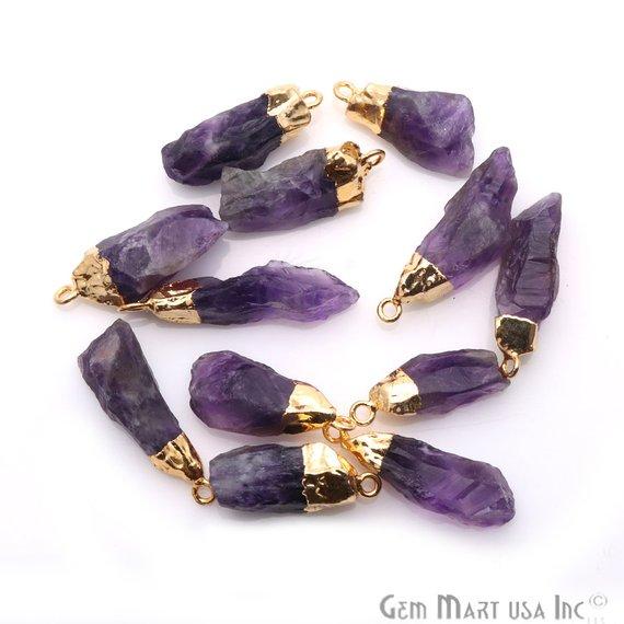 Rough Amethyst Geode February Birthstone Gold Edged Bracelets Charm Connectors - GemMartUSA