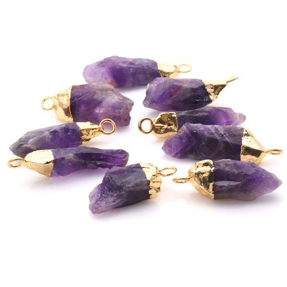 Rough Amethyst Geode February Birthstone Gold Edged Bracelets Charm Connectors - GemMartUSA