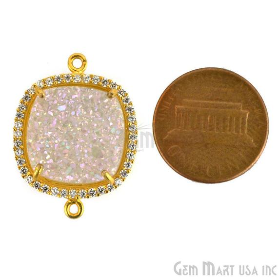 Druzy Cubic Zircon Pave 16mm Cushion Bezel Gemstone Connector (Pick Your Druzy Color, Prong Color) - GemMartUSA