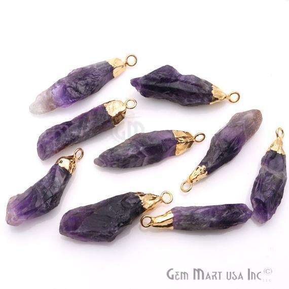 Rough Amethyst Geode February Birthstone Gold Edged Bracelets Charm Connectors - GemMartUSA