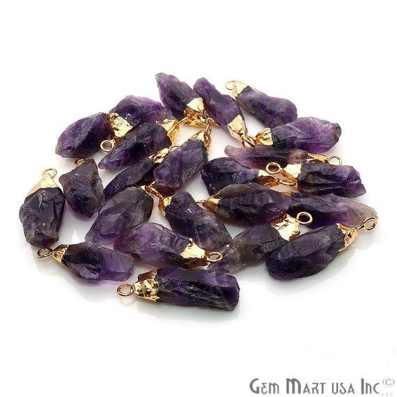 Rough Amethyst Geode February Birthstone Gold Edged Bracelets Charm Connectors - GemMartUSA