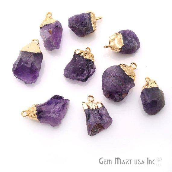Rough Amethyst Geode February Birthstone Gold Edged Bracelets Charm Connectors - GemMartUSA