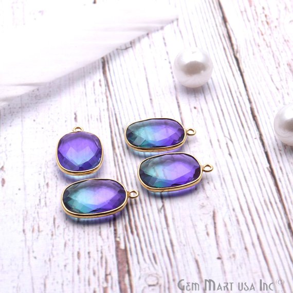 Aura Quartz 12x16mm Octagon Shape Doublet Quartz Gemstone Connector (Pick Your Color, Plating, Bail) - GemMartUSA