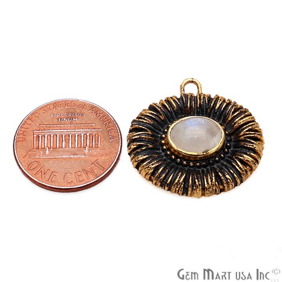 DIY Rainbow Moonstone 24x23mm Oxidized Gold Earring Finding Connector - 1pc - GemMartUSA