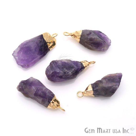 Rough Amethyst Geode February Birthstone Gold Edged Bracelets Charm Connectors - GemMartUSA