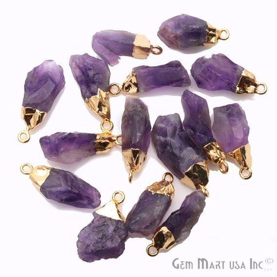 Rough Amethyst Geode February Birthstone Gold Edged Bracelets Charm Connectors - GemMartUSA