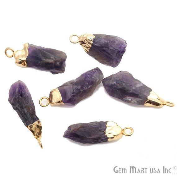 Rough Amethyst Geode February Birthstone Gold Edged Bracelets Charm Connectors - GemMartUSA