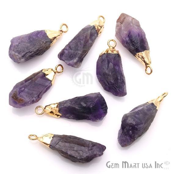 Rough Amethyst Geode February Birthstone Gold Edged Bracelets Charm Connectors - GemMartUSA