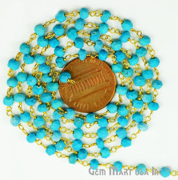 Turquoise Gold Plated Wire Wrapped Beads Rosary Chain (762737590319)