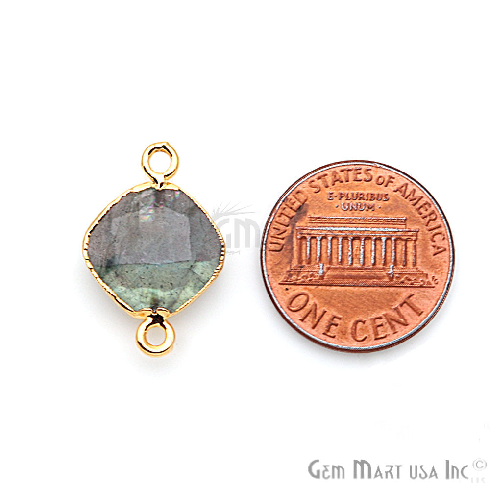 Flashy Labradorite 12mm Cushion Shape Gold Electroplated Connector - GemMartUSA