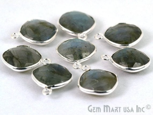 Cushion 12mm Single Bail Silver Bezel Gemstone Connector