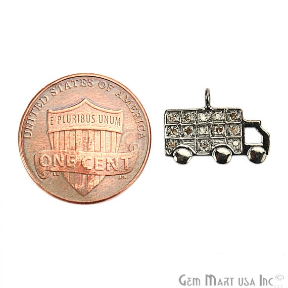 Truck Shape Diamond Charms Pendant, 15x10mm 925 Sterling Silver Pave Charms Pendant - GemMartUSA (755134758959)