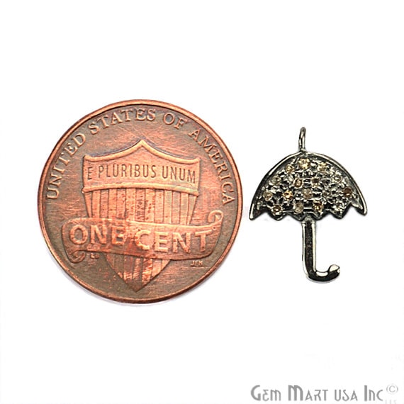 Umbrella Shape Diamond Charms Pendant, 15x11mm 925 Sterling Silver Pave Charms - GemMartUSA (755140132911)