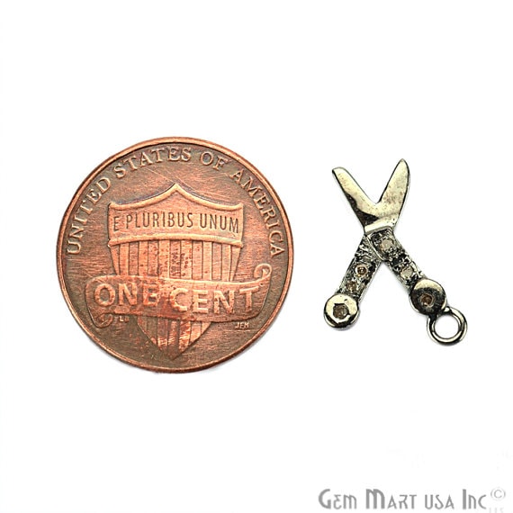 Scissors Shape Diamond Charms Pendant, 17x11mm 925 Sterling Silver Pave Charms Pendant - GemMartUSA (755149111343)