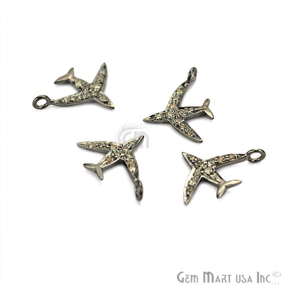 Aeroplane Shape Diamond Charms 14x11mm 925 Sterling Silver Pave Charms Pendant - GemMartUSA (755149668399)