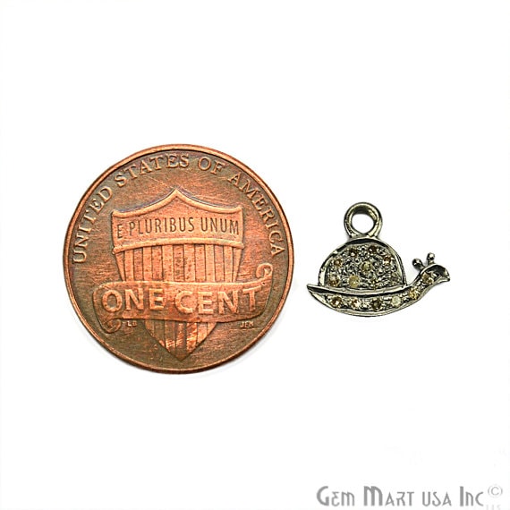 Snail Shape Diamond Charms Pendant, 12x9mm 925 Sterling Silver Pave Charms Pendant - GemMartUSA (755153109039)