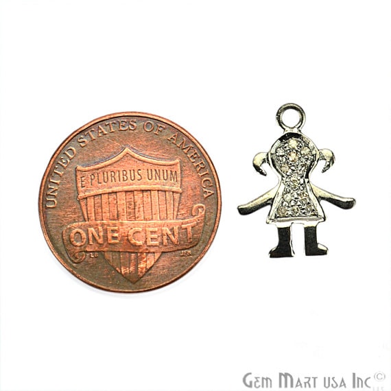 Little Girl Shape Diamond Charms Pendant, 16x12mm 925 Sterling Silver Pave Charms Pendant - GemMartUSA (755158319151)