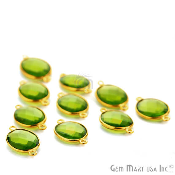 Peridot Oval Shape 12x16mm Gold Plated Double Bail Gemstone Bezel Connector - GemMartUSA