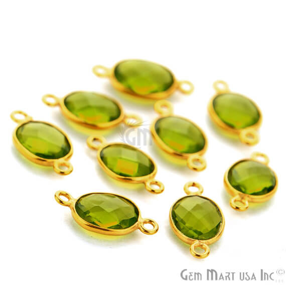 Peridot Oval Shape 9x11mm Gold Plated Double Bail Gemstone Bezel Connector - GemMartUSA