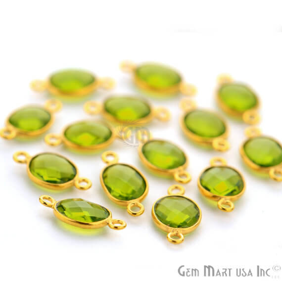 Peridot Oval Shape 8x10mm Gold Plated Double Bail Gemstone Bezel Connector - GemMartUSA