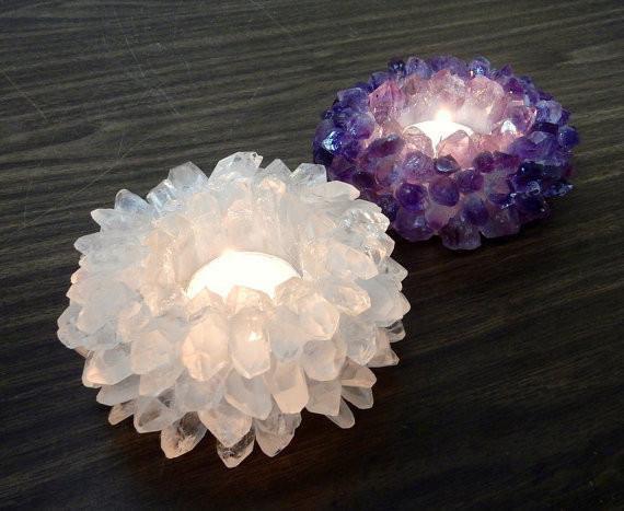 Crystal Votive Candle Holder, Crystal Cluster Tealight Holder Large by GemMartUSA (CNDC-10002) - GemMartUSA