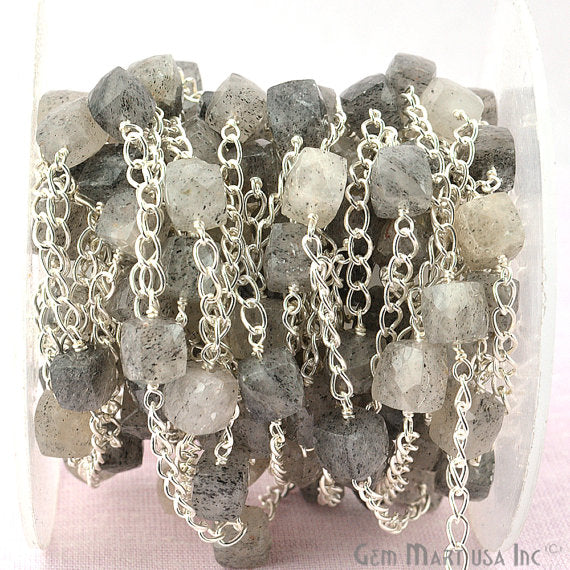 Rutilated Beads Chain, Silver Plated Wire Wrapped Rosary Chain - GemmartUSA (762787430447)