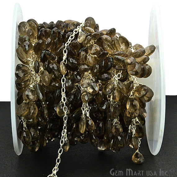 Smoky Topaz Faceted Beads Silver Wire Wrapped Dangle Rosary Chain - GemmartUSA (763707752495)